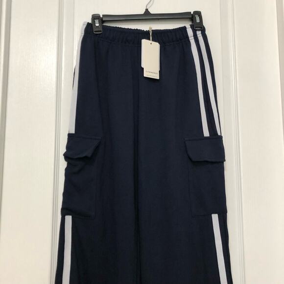 Commense Womens Side Panel Cargo Sweatpants Drawstring Long Pants Navy Large NWT - Picture 1 of 12